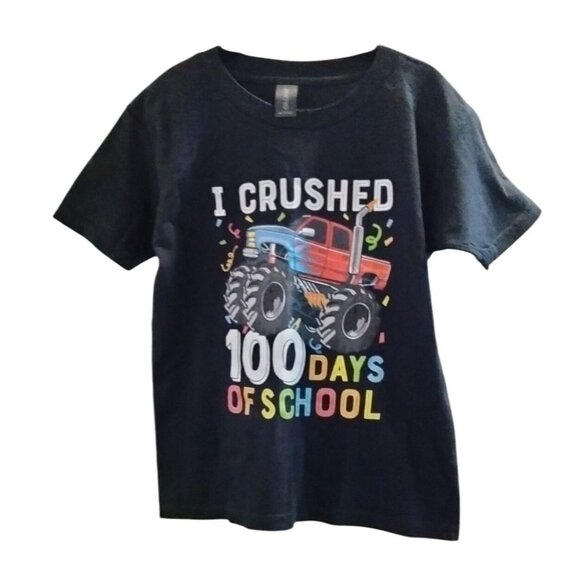 Youth I Crushed 100 Days Of School Monster Truck Black T-Shirt Size X-Small - Picture 3 of 6